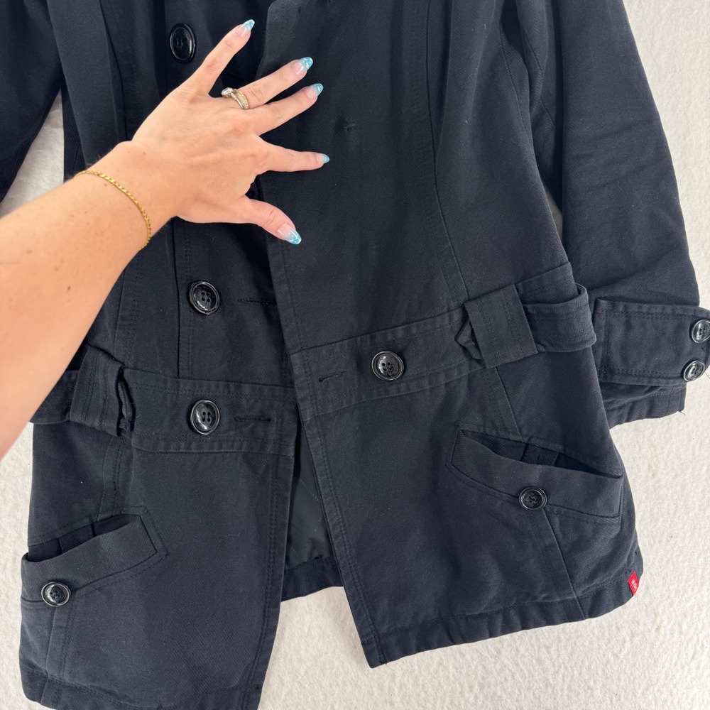 EDC by Esprit - Pea Coat Double Breasted Cotton Twill - Black - M - Womens - Picture 6 of 12